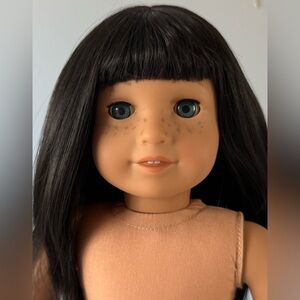 American Girl Doll CYO Jess Mold Dark Blue Eyes Black Hair Freckles